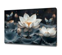 LMYCHENG Poster e stampe di fiori astratti, loto bianco con farfalla blu, immagine di pianta per la decorazione della parete del soggiorno (30x40 cm/cornice interna)