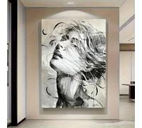 LMYCHENG Poster e stampe di ritratti di volti umani astratti, dipinti in bianco e nero, quadri su tela per decorazioni murali (60x90 cm/cornice interna)