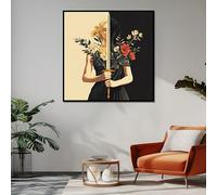 LMYCHENG Poster e stampe Duality Blossom, dipinto su tela con spada e fiori, decorazione murale astratta per la casa con potere femminile (65x65 cm/cornice interna)