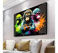 LMYCHENG Poster su tela contemporaneo, dipinto vibrante di un gorilla che suona la musica, opera d'arte murale, per camera da letto, soggiorno, arredamento per la casa (60x80 cm/senza cornice)