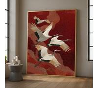 LMYCHENG Quadri su tela con gru in volo, illustrazioni di uccelli rossi e dorati, poster e stampe, dipinto vintage di un uccello in volo (80x120 cm/senza cornice)