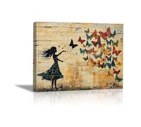 LMYCHENG Quadro astratto di ragazza con graffiti, stampa di street art con farfalle colorate per soggiorno, decorazione murale per la casa (40x60 cm/senza cornice)