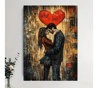 LMYCHENG Quadro romantico, dipinto astratto di coppia, poster Cos'è l'amore?, opera d'arte astratta per amanti di San Valentino, decorazione da parete per la stanza (60x90 cm/cornice interna).