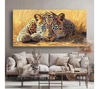LMYCHENG Quadro su tela con leopardo dagli occhi azzurri, dipinto astratto moderno sulla fauna selvatica, poster e stampe di animali, decorazione per soggiorno (50x100 cm/cornice interna)