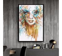 LMYCHENG Quadro su tela con volto di ragazza colorato, dipinto a olio con ritratto di volto di donna, arredamento minimalista per la casa, poster 50x70 cm senza cornice