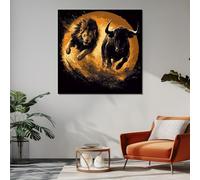 LMYCHENG Stampa su tela con leone e toro, audace dipinto di animali, poster dinamici con leone e toro, decorazione murale per la casa (60x60 cm/senza cornice)