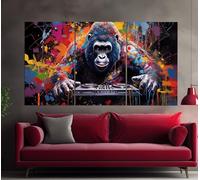 LMYCHENG Stampa su tela con poster di Gorilla DJ, dipinti di animali astratti, dipinti da discoteca, quadri moderni con musica, decorazioni da parete per la casa (60x90cmx3/senza cornice)
