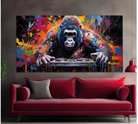 LMYCHENG Stampa su tela con poster di Gorilla DJ, dipinti di animali astratti, dipinti da discoteca, quadri moderni di musica, decorazioni da parete per la casa (40x80 cm/cornice interna)