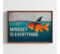 LMYCHENG Stampa su tela La mentalità è tutto, grande quadro ispiratore con squalo blu e oro, per arredamento ufficio e casa (70x110 cm/senza cornice)