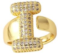LNBLAKBXBD Anelli iniziali da donna, anello da donna in oro con iniziale A-Z, anello iniziale regolabile, anello iniziale Bubble A-Z, anello con lettera aperta con zircone