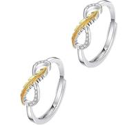 LNBLAKBXBD Anello commemorativo aperto con piuma, due tonalità, angelo custode infinito, stile vintage, con ali d'angelo, anello aperto con piuma, gioiello regolabile regalo per i propri cari, One