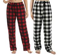 LNFINTDO Confezione da 1-2 pantaloni da pigiama da donna, in morbido pile, a quadri, per il tempo libero, con coulisse, rosso+grigio, S