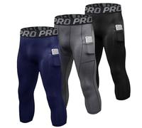 LNFINTDO Confezione da 2 collant da uomo a compressione 3/4 con Pokects Cool Dry Running Leggings Sport Palestra Ciclismo Allenamento Capri Pantaloni