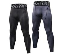 LNFINTDO Leggings a compressione da uomo, confezione da 2, per corsa | 90% poliestere 10% elastan, maglia 210 g/m², elasticizzato in 4 direzioni, asciugatura rapida, collant, cuciture piatte