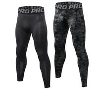 LNFINTDO Leggings a compressione da uomo, confezione da 2, per corsa | 90% poliestere 10% elastan, maglia 210 g/m², elasticizzato in 4 direzioni, asciugatura rapida, collant, cuciture piatte