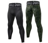 LNFINTDO Leggings a compressione da uomo, confezione da 2, per corsa | 90% poliestere 10% elastan, maglia 210 g/m², elasticizzato in 4 direzioni, asciugatura rapida, collant, cuciture piatte