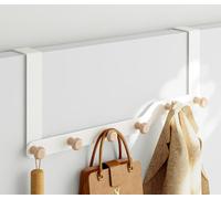 LNGFSH Appendiabiti da Porta Metallo + Legno Appendi Accappatoio Bagno, Ganci Appendiabiti, Attaccapanni Da Porta Senza Forare Appendiabiti Sopraporta Adatto Bianco (43cm)