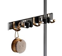 LNGFSH Porta Scope Parete, Portascope Da Muro, Acciaio Alluminio Appendi Scope a Muro, Adatto Per Cucine, Bagni, Garage e Giardini Appendiscope Da Muro (con 2 Posti e 3 Ganci,Oro)