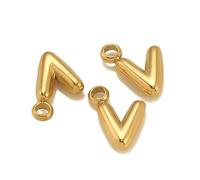 LNHBZ 3 pezzi/lotto mini ciondoli con iniziale dell'alfabeto a palloncino per realizzare collane e braccialetti in acciaio inossidabile, piccoli pendenti con lettere inglesi a forma di bolla-V-XIAO