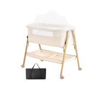 Lnhcrbs Culla 2 In 1-Culla Next To Me E Culla Neonato Indipendente Con Materasso, Zanzariera, Borza, Ruote Bloccabili E Cinghie-Culla Evolutiva Per 0-6 Mesi/Fino A 9 Kg-Effetto Legno