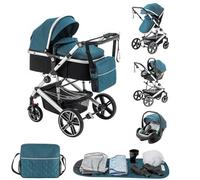 Lnhcrbs Passeggino 3 in 1 con Seggiolino Auto a Norma ECE R129, Passeggino Leggero Pieghevole,Telaio Del Passeggino Fronte Mamma in Alluminio con Sistema di Ammortizzazione,per 0-4 Anni, 22 Kg,Blu