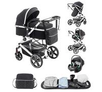 Lnhcrbs Passeggino 3 in 1 con Seggiolino Auto a Norma ECE R129, Passeggino Leggero Pieghevole,Telaio Del Passeggino Fronte Mamma in Alluminio con Sistema di Ammortizzazione,per 0-4 Anni, 22 Kg,Nero