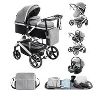 Lnhcrbs Passeggino 3 in 1 con Seggiolino Auto a Norma ECE R129, Passeggino Leggero Pieghevole,Telaio Del Passeggino Fronte Mamma in Alluminio con Sistema di Ammortizzazione,per 0-4 Anni, 22 Kg,Grigio