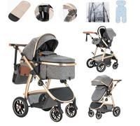 Lnhcrbs Passeggino 3 in 1,Passeggino Trio Dotato Di Maniglia Regolabile in Altezza e Set Di Seggiolini Auto,Passeggino Leggero Viene Fornito Anche Con Una Rete Anti-Zanzare e Una Borsa Esclusiva Mamma
