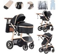 Lnhcrbs Passeggino 3 in 1,Passeggino Trio Dotato Di Maniglia Regolabile in Altezza e Set Di Seggiolini Auto,Passeggino Leggero Viene Fornito Anche Con Una Rete Anti-Zanzare e Una Borsa Esclusiva Mamma