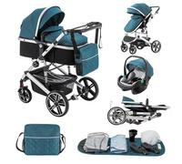 Lnhcrbs Passeggino 3 in 1, Telaio del Passeggino Leggero in Alluminio, con Clip per Cestino da Letto,Passeggino da Viaggio, Copertura Antipioggia, Zanzariera, Adatto per 0-48 Mesi, 22Kg,Blu