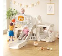Lnhcrbs Scivolo, Scivolo per Bambini con Scala per Arrampicarsi, Canestro da Basket, Locomotiva, Binocolo, Tromba, Lo Scivolo è Adatto Sia per l'Uso All'Aperto Che Al Chiuso, per 1 Anno e Oltre