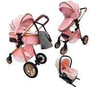 Lnhcrbs Set Passeggino 3 in 1,Passeggino Leggero Pieghevole Con Un Solo Gesto, Progettato Per Neonati e Bambini Di Età Compresa Tra 0-3, Passeggino Da Viaggio Dotato Di Seggiolino Auto Con Base Isofix
