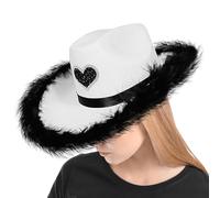 Lnhgh Cappello da cowboy da uomo, stile urbano con motivo a cuore, in jeans, accessorio per testa in feltro leggero e traspirante, per spiaggia, festival, feste o uscite all'aperto, bianco