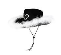 Lnhgh Cappello da cowboy da uomo, stile urbano con motivo a cuore, in jeans, accessorio per testa in feltro leggero e traspirante, per spiaggia, festival, feste o uscite all'aperto, Nero