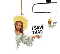 Lnhgh Ho visto Gesù appeso alla porta, ho visto Gesù appeso a Gesù, divertente ornamento da appendere in acrilico 2D Gesù auto, cristiano, religioso, ho visto che Gesù è un segno di