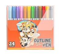 Lnhgh Pennarelli a doppio contorno,Pennarelli per contorno - Set di pennarelli glitterati - Marcatori creativi per disegnare carte scarabocchiare, set di penne per pittura