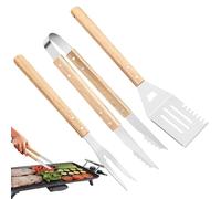 Lnhgh Utensili da barbecue, 3 pezzi per barbecue all'aperto | Utensili da cucina resistenti ad alte temperature con manico in legno antiscivolo per bistecca hamburger pizza e