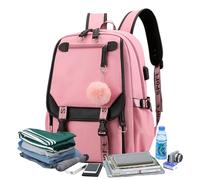 Lnhgh Zaino di per le donne, zaino da donna - Borsa a tracolla per borse da giorno del bambino multipli,Scuola Knapsack Ladies con palla di peluche per lo shopping, Rosa, Se référer au