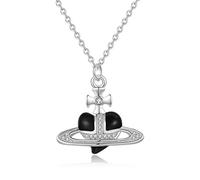 LNIEER Collana con ciondolo a forma di cuore punk saturno per donna, alla moda, barocco con zirconia cubica