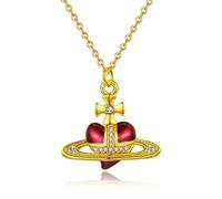 LNIEER Collana con ciondolo a forma di cuore punk saturno per donna, alla moda, barocco con zirconia cubica