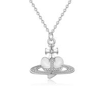LNIEER Collana con ciondolo a forma di cuore punk saturno per donna, alla moda, barocco con zirconia cubica