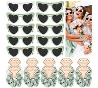 Lnjya Jga - Set di 20 occhiali da sole a forma di cuore, 20 pezzi, per feste, a forma di cuore, per la sposa e la sposa, 10 occhiali a forma di cuore + 10 elastici per capelli da sposa