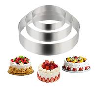 Lnjya Set di 3 anelli per torte, diametro 10/15/20 cm, in acciaio inox, rotondi, 4,5 cm, fai da te per dolci