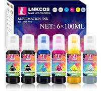 LNKCOS Inchiostro a sublimazione da 600 ml per stampanti Supertank ET-8500 ET-8550 ad ampio formato (6 colori, 6 × 100 ml, BK PB C M Y K grigio, bottiglie più grandi con più inchiostro per riempire i