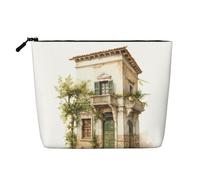 LNNIUK Antico edificio con ramo di ulivo romano e stampa greca borse per il trucco per borsa borsa cerniera sacchetto cosmetico grande viaggio tela trucco organizzatore, nero, Taglia unica