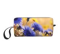 LNNIUK Beauty case da viaggio con stampa di fiori selvatici e fiori di fiordaliso, borsa da viaggio per cosmetici, con cerniera
