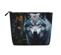 LNNIUK Blue Eyes Wolf1 borsa per il trucco con stampa di Wolf1 borsa per cosmetici con cerniera grande organizer da viaggio in tela per trucco, nero, Taglia unica