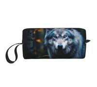LNNIUK Blue Eyes Wolf1 custodia da viaggio per articoli da toeletta con stampa di Wolf1, trousse da viaggio per cosmetici, con cerniera