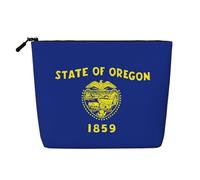 LNNIUK Borsa per trucchi con stampa bandiera dell'Oregon, borsa per cosmetici con cerniera, grande organizer da viaggio in tela per trucchi, nero, Taglia unica