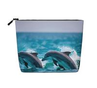 LNNIUK Delfini nel mare stampa borse di trucco per borsa Zipper Cosmetic Pouch Large Travel Canvas Make Up Organizer, nero, Taglia unica
